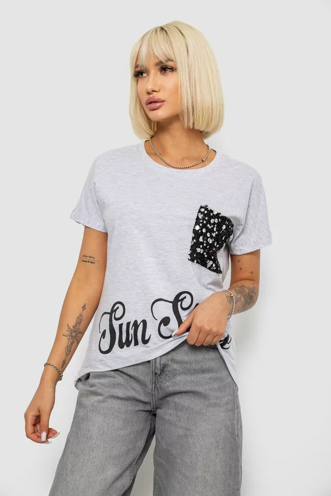 Купить Футболка женская с принтом, цвет серый, 244R2057 - Фото №3