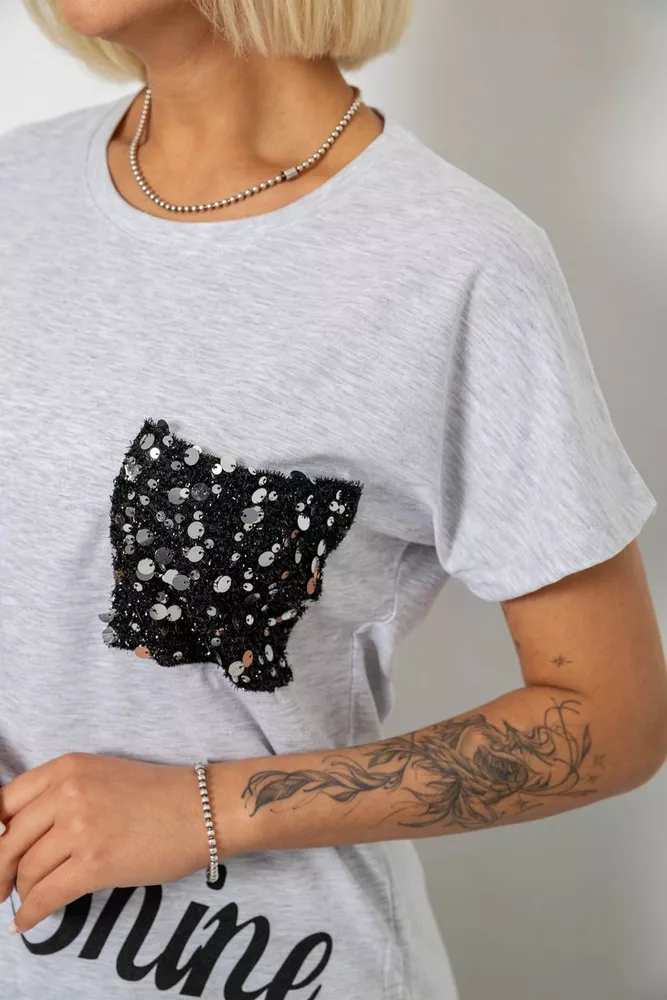 Купить Футболка женская с принтом, цвет серый, 244R2057 - Фото №5