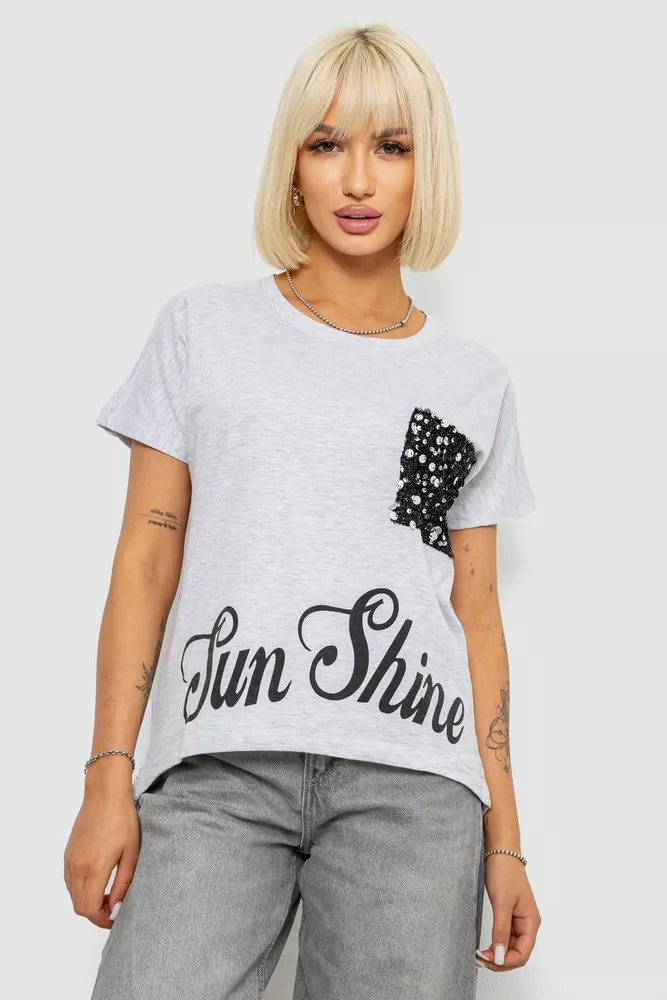 Купить Футболка женская с принтом, цвет серый, 244R2057 - Фото №1