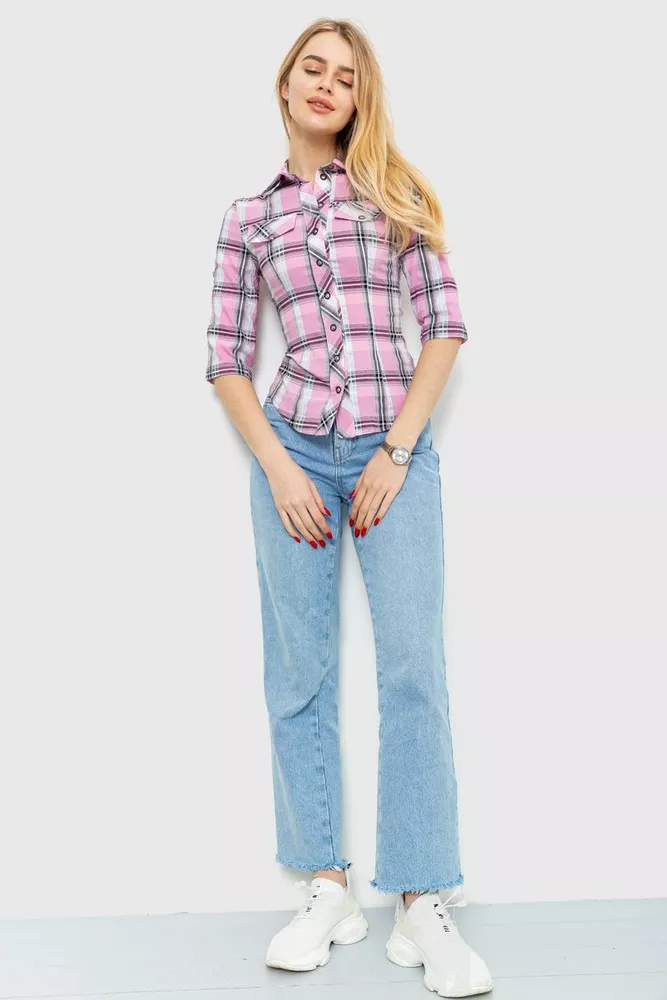 Купить Рубашка женская в клетку, цвет серо-розовый, 230R063 - Фото №1