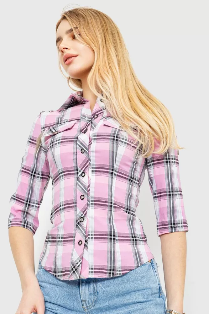 Купить Рубашка женская в клетку, цвет серо-розовый, 230R063 - Фото №3