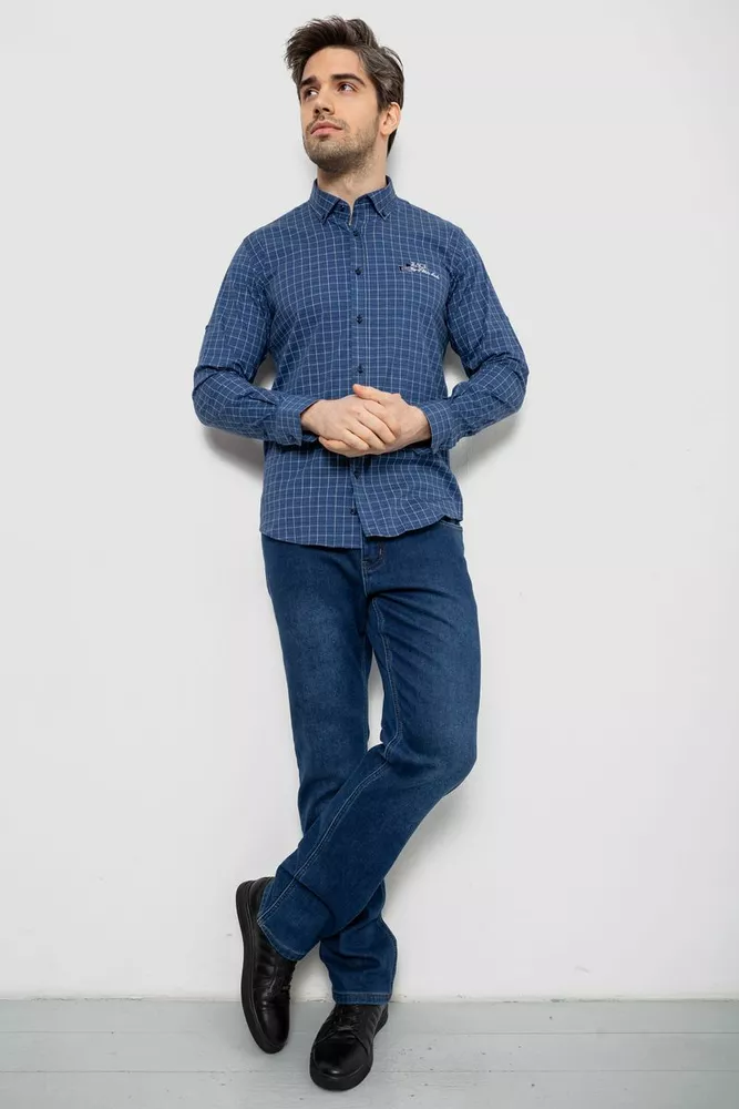 Купить Рубашка мужская в клетку c принтом, цвет синий, 186RM04 - Фото №2