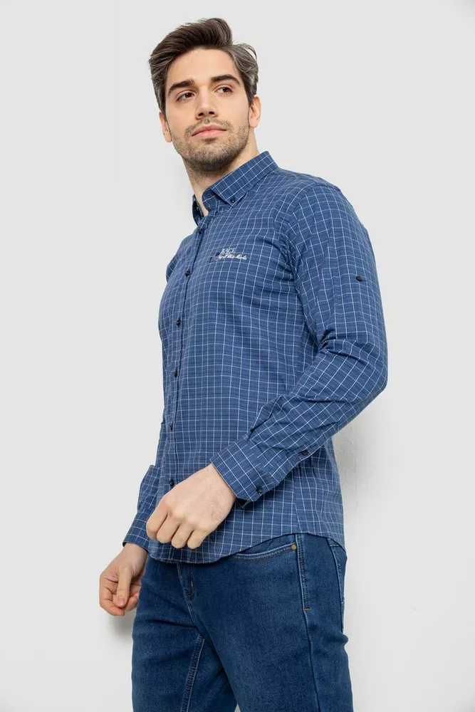 Купить Рубашка мужская в клетку c принтом, цвет синий, 186RM04 - Фото №3