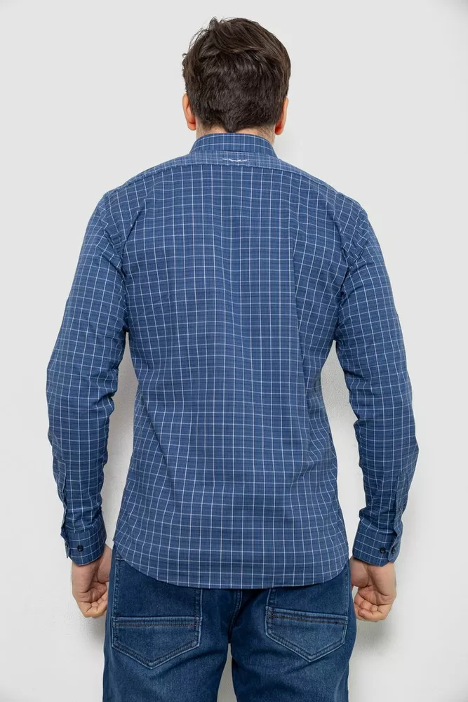 Купить Рубашка мужская в клетку c принтом, цвет синий, 186RM04 - Фото №4