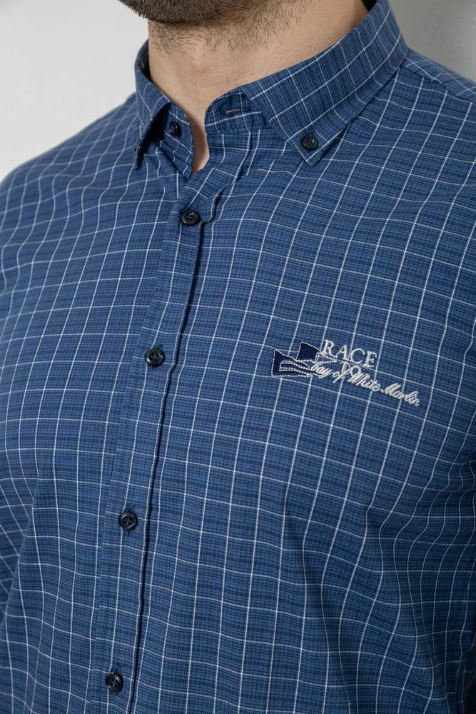 Купить Рубашка мужская в клетку c принтом, цвет синий, 186RM04 - Фото №5