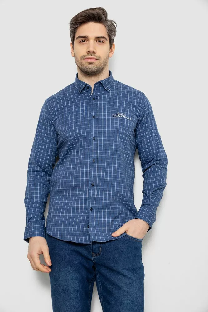 Купить Рубашка мужская в клетку c принтом, цвет синий, 186RM04 - Фото №1