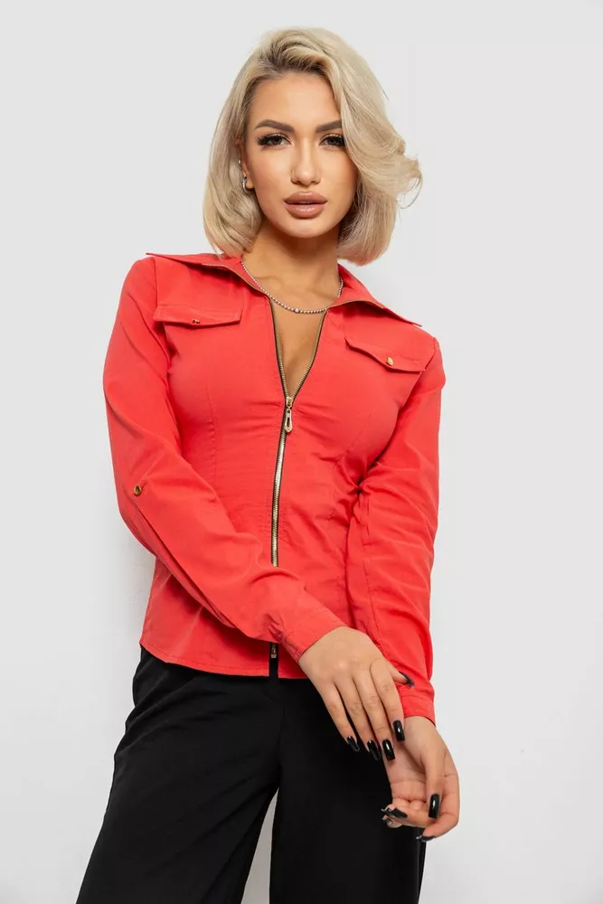 Купить Рубашка женская однотонная, цвет коралловый, 230R303 - Фото №1