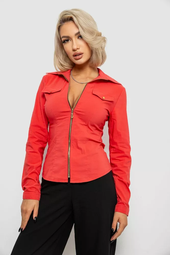 Купить Рубашка женская однотонная, цвет коралловый, 230R303 - Фото №3