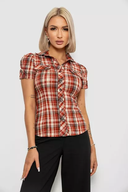 Рубашка женская в клетку, цвет терракотовый, 230R065-5
