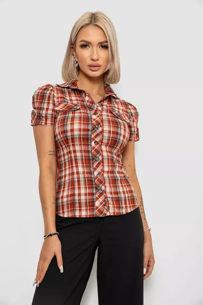 Купити Сорочка жіноча в клітку, колір теракотовий, 230R065-5 оптом - Фото №1