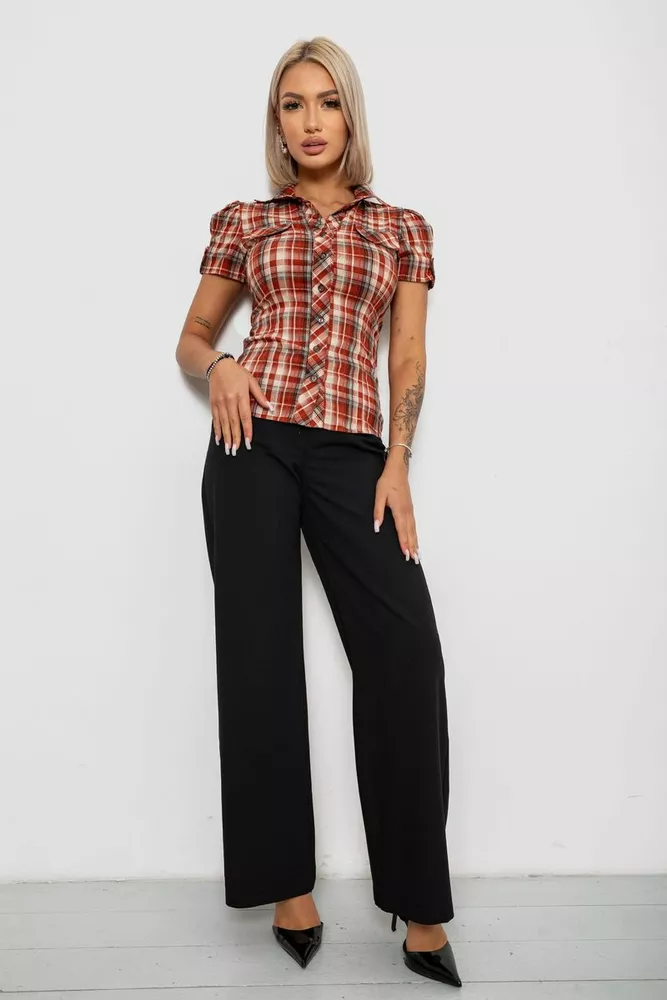 Купити Сорочка жіноча в клітку, колір теракотовий, 230R065-5 оптом - Фото №2
