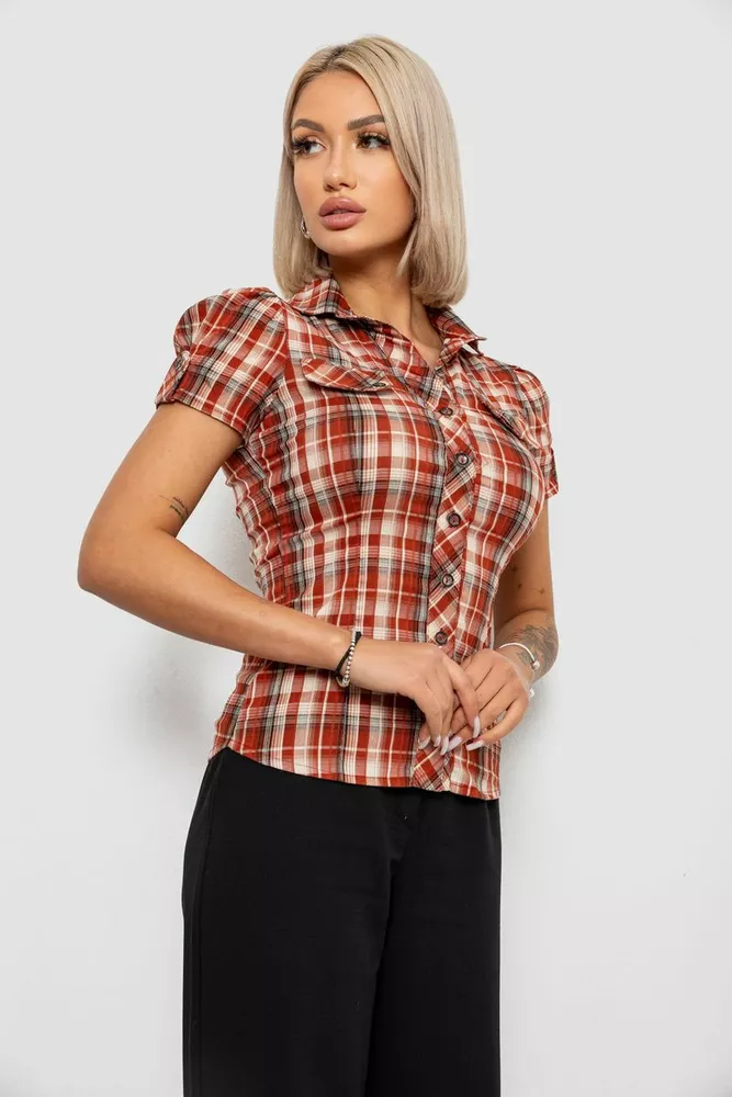 Купити Сорочка жіноча в клітку, колір теракотовий, 230R065-5 оптом - Фото №3