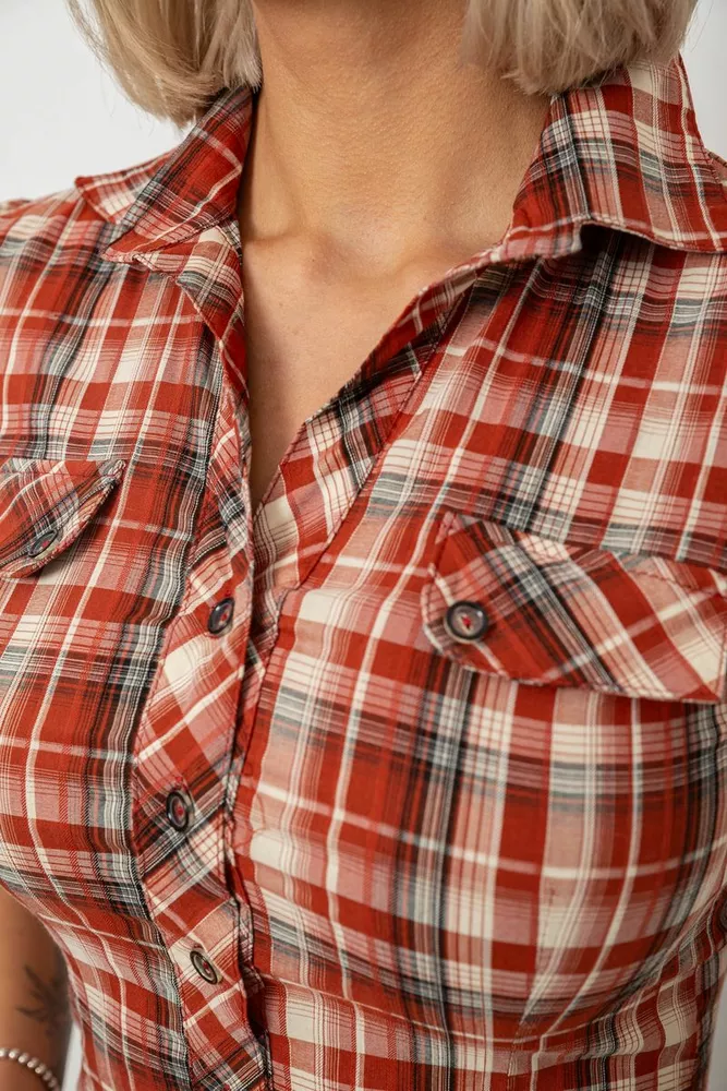 Купити Сорочка жіноча в клітку, колір теракотовий, 230R065-5 оптом - Фото №5