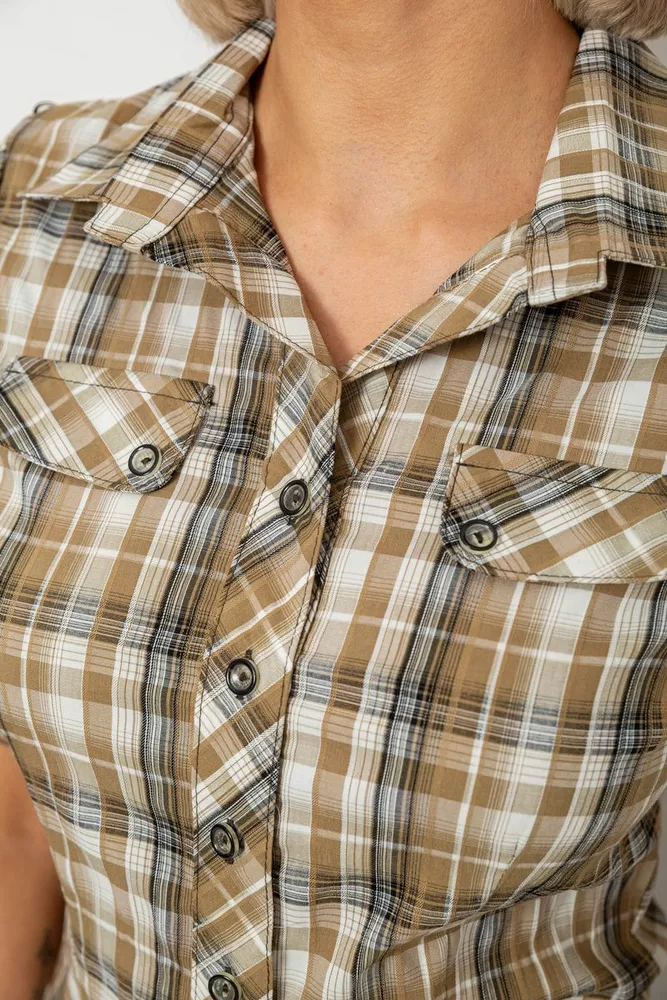 Купити Сорочка жіноча в клітку, колір бежевий, 230R065-5 оптом - Фото №5