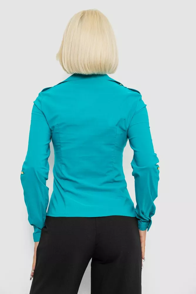 Купити Сорочка жіноча однотонна, колір бірюзовий, 230R303 - Фото №4