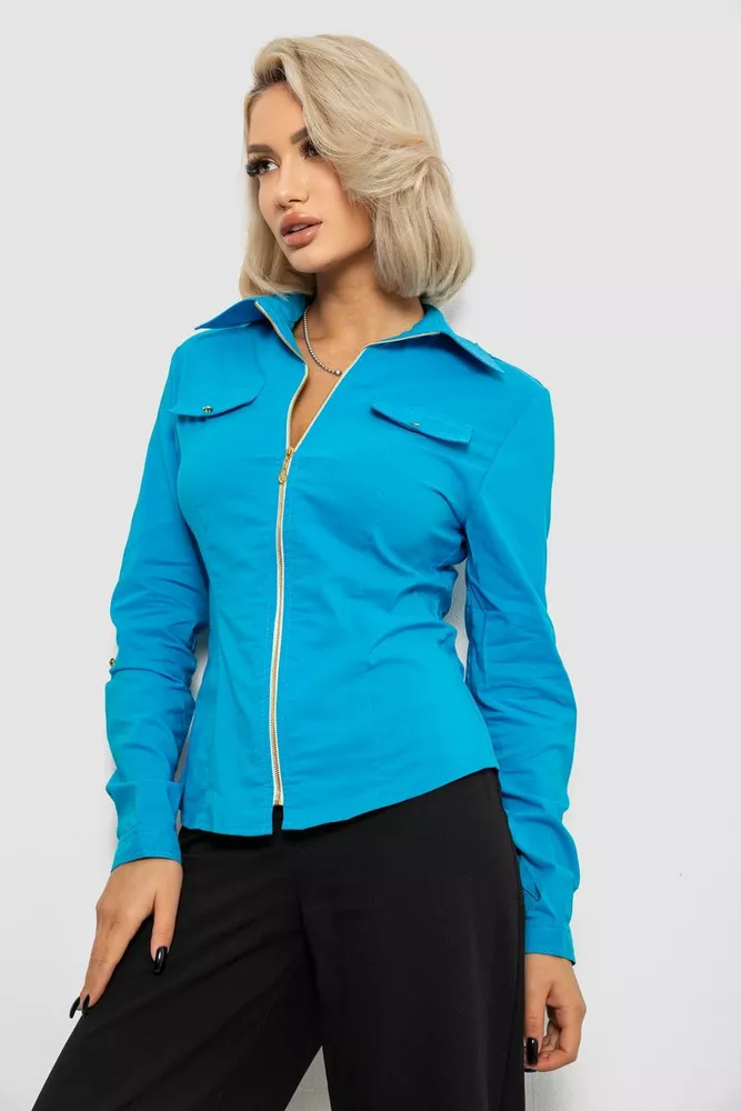 Купить Рубашка женская однотонная, цвет голубой, 230R303 - Фото №3