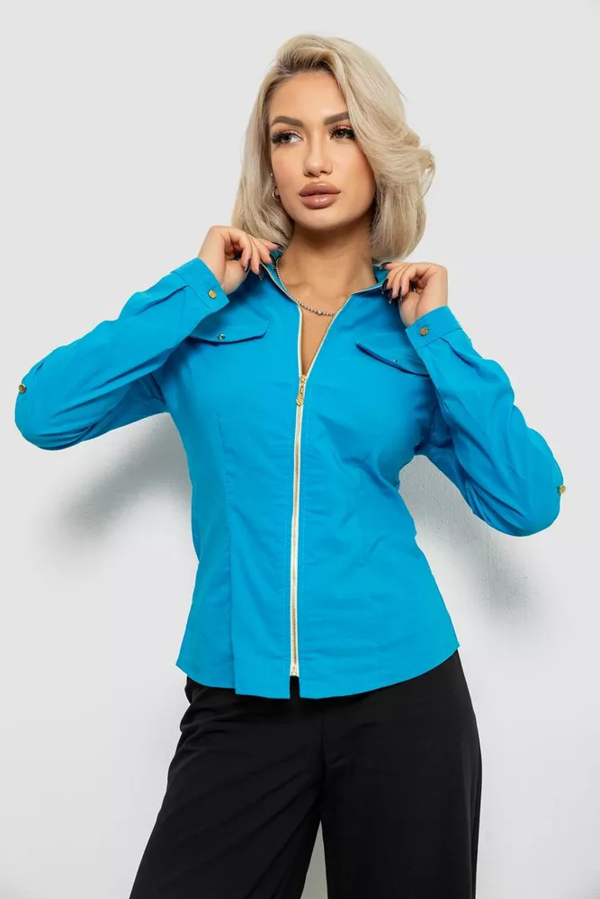 Купить Рубашка женская однотонная, цвет голубой, 230R303 - Фото №1