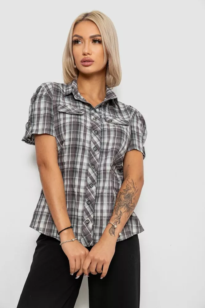 Купити Сорочка жіноча в клітку, колір сірий, 230R065-5 оптом - Фото №1