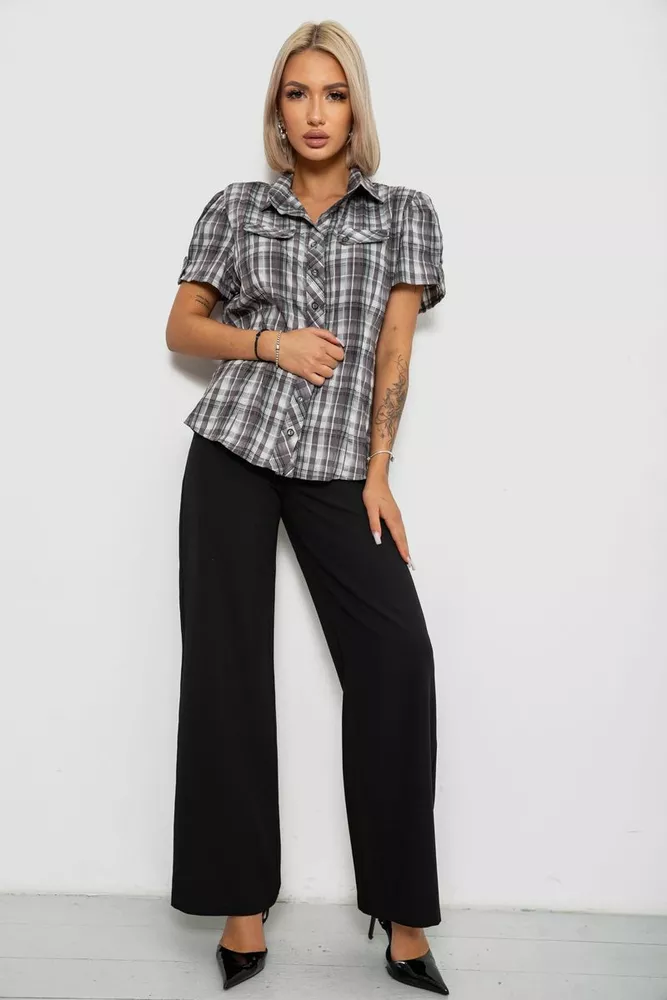 Купити Сорочка жіноча в клітку, колір сірий, 230R065-5 оптом - Фото №2