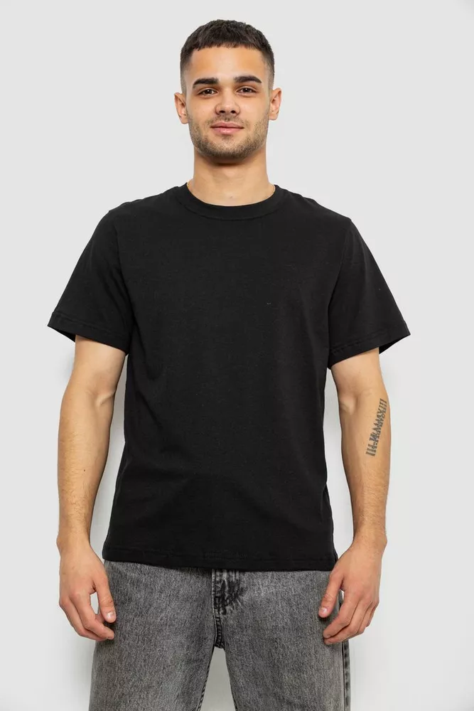 Купити Футболка чоловіча однотонна, колір чорний, 241R1900 - Фото №1