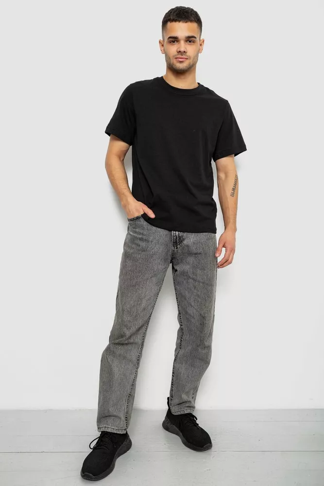 Купити Футболка чоловіча однотонна, колір чорний, 241R1900 - Фото №2