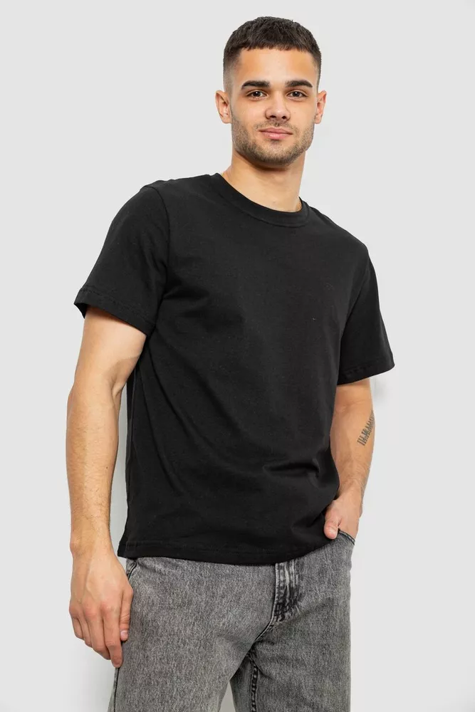 Купити Футболка чоловіча однотонна, колір чорний, 241R1900 - Фото №3