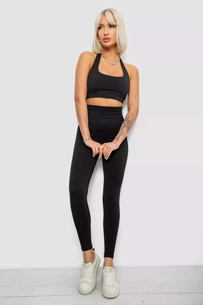 Купить Лосины женские однотонные с принтом, цвет черный, 214R932 - Фото №2