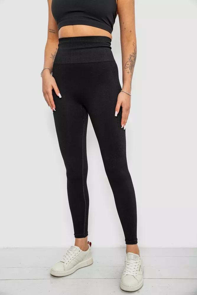 Купить Лосины женские однотонные с принтом, цвет черный, 214R932 - Фото №3