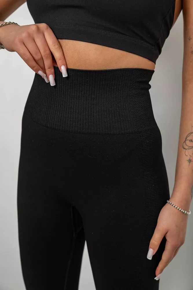 Купить Лосины женские однотонные с принтом, цвет черный, 214R932 - Фото №5