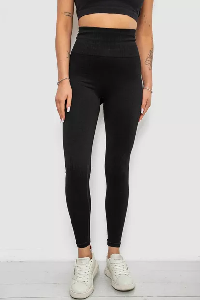 Лосины женские однотонные с принтом, цвет черный, 214R932