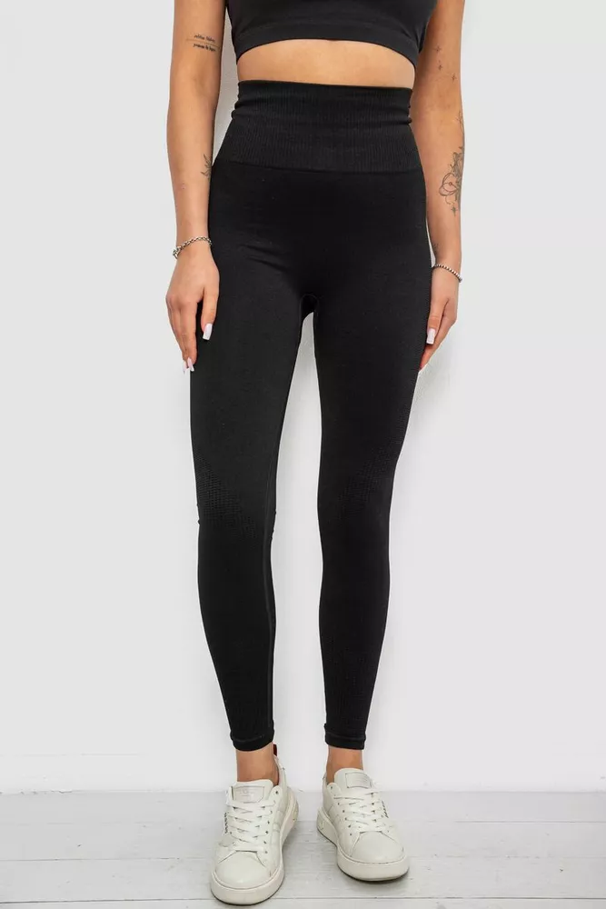 Купить Лосины женские однотонные с принтом, цвет черный, 214R932 - Фото №1