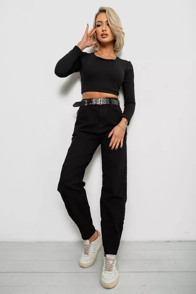 Купити Джинси жіночі однотонні Balon, колір чорний, 244R001171 - Фото №2