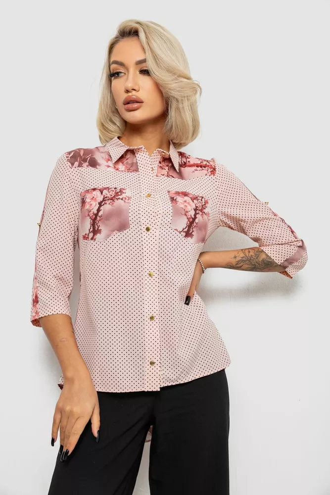 Купить Блуза в горошек с принтом, цвет бежево-персиковый, 230R7215-1 - Фото №1