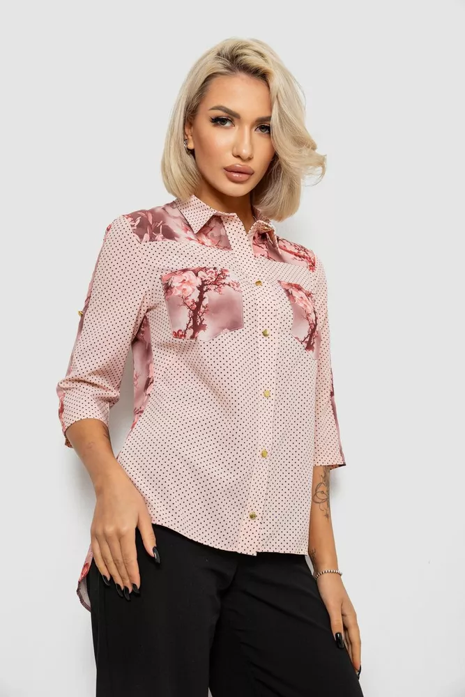 Купить Блуза в горошек с принтом, цвет бежево-персиковый, 230R7215-1 - Фото №3