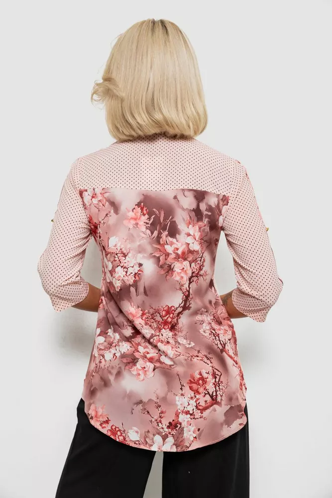 Купить Блуза в горошек с принтом, цвет бежево-персиковый, 230R7215-1 - Фото №4