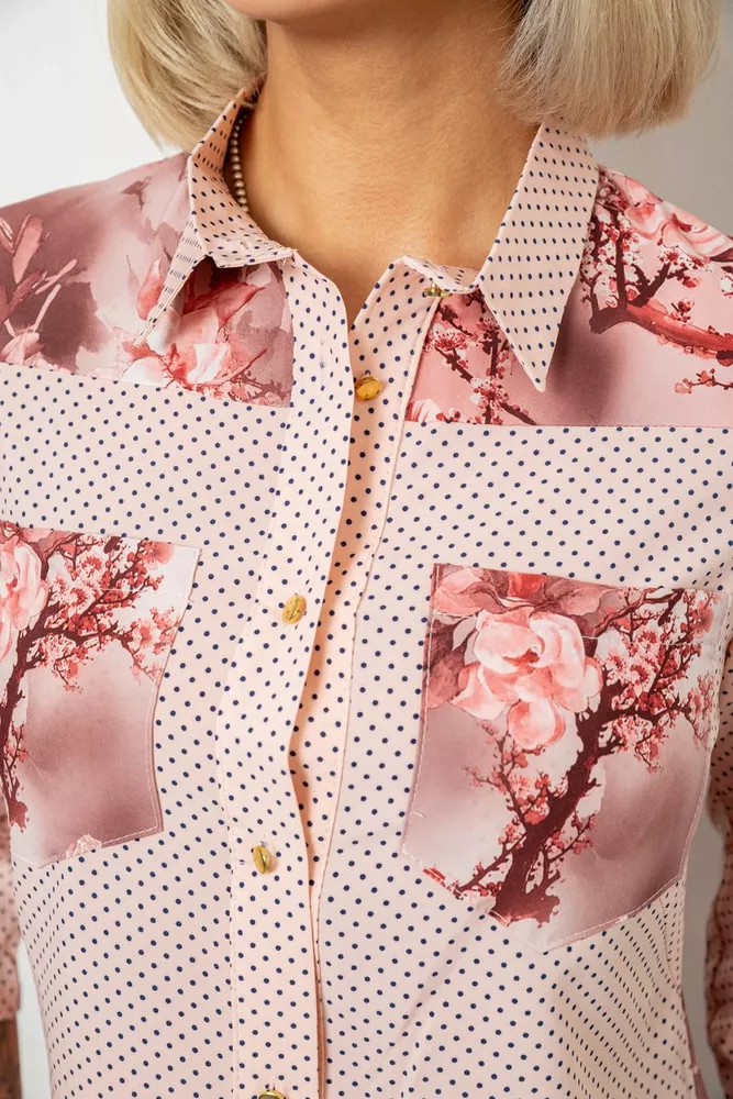 Купить Блуза в горошек с принтом, цвет бежево-персиковый, 230R7215-1 - Фото №5