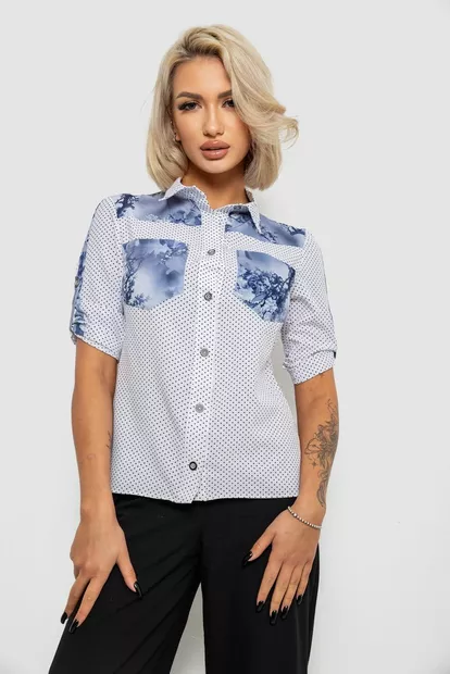 Блуза в горошек с принтом, цвет белый, 230R7215-1