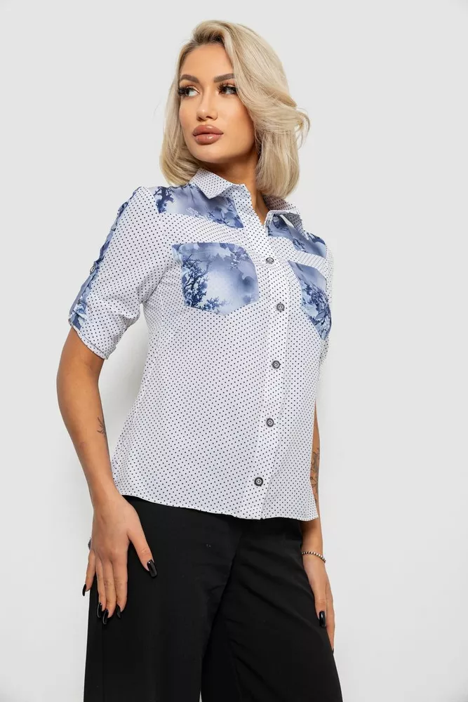 Купить Блуза в горошек с принтом, цвет белый, 230R7215-1 - Фото №3