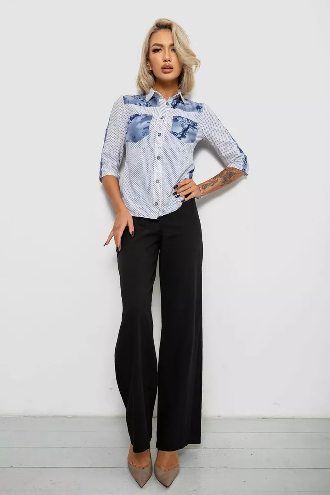 Купить Блуза в горошек с принтом, цвет бело-синий, 230R7215-1 - Фото №2