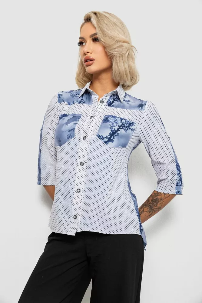 Купить Блуза в горошек с принтом, цвет бело-синий, 230R7215-1 - Фото №3