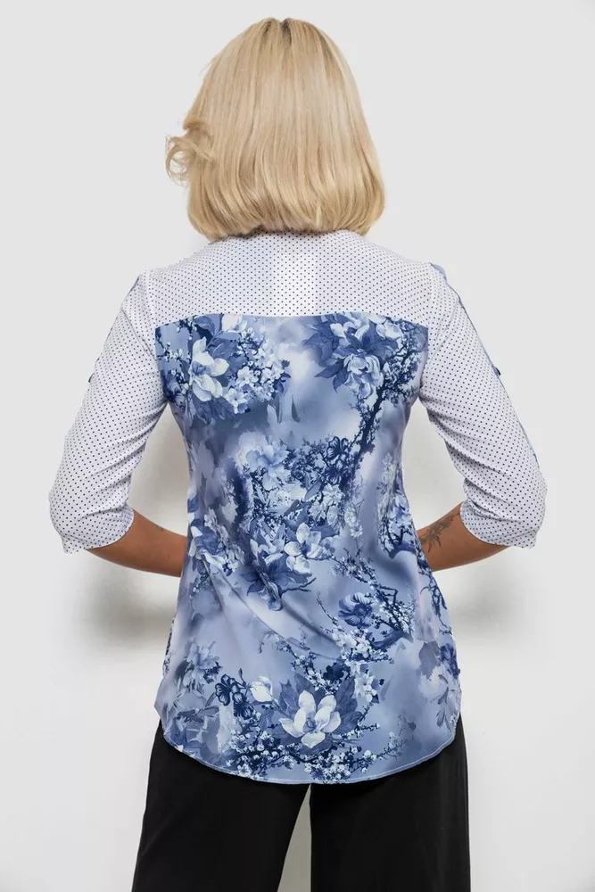 Купить Блуза в горошек с принтом, цвет бело-синий, 230R7215-1 - Фото №4