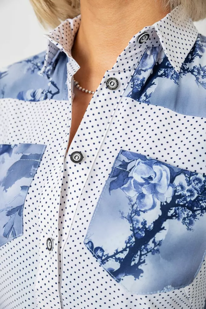Купить Блуза в горошек с принтом, цвет бело-синий, 230R7215-1 - Фото №5