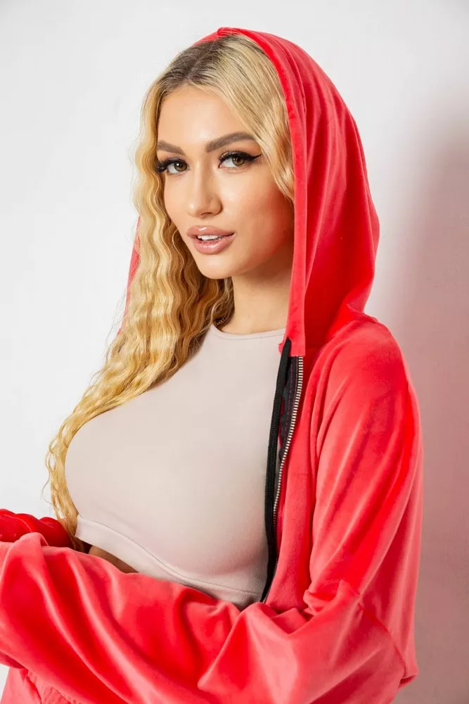 Купити Спортивний костюм жіночий велюровий  -уцінка, колір кораловий, 238R107-1-U-5 - Фото №5