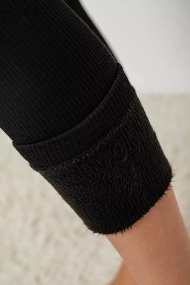 Купить Лосины в рубчик утепленные, цвет черный, 139RA9015 - Фото №5