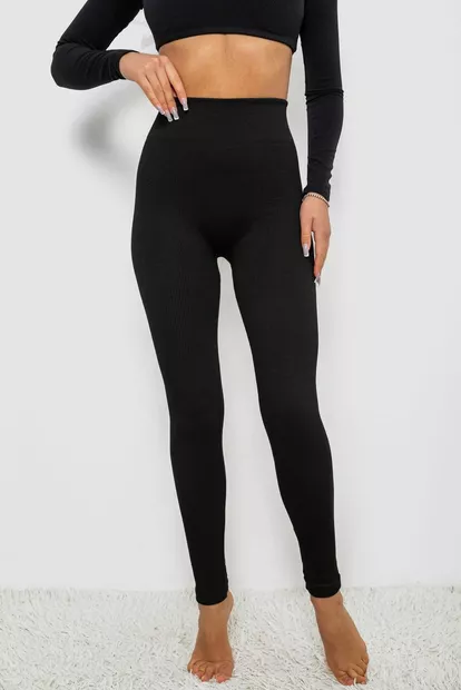 Лосины в рубчик утепленные, цвет черный, 139RA9015