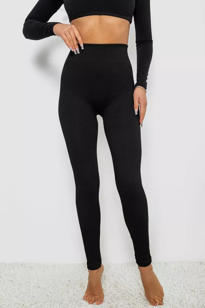 Купить Лосины в рубчик утепленные, цвет черный, 139RA9015 - Фото №1