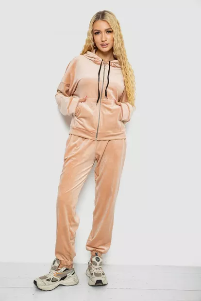 Спортивный костюм женский велюровый  -уценка, цвет светло-бежевый, 238R107-1-U-6