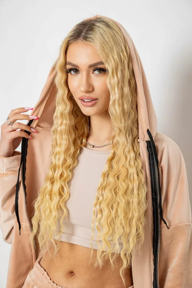 Купити Спортивний костюм жіночий велюровий  -уцінка, колір світло-бежевий, 238R107-1-U-6 - Фото №6