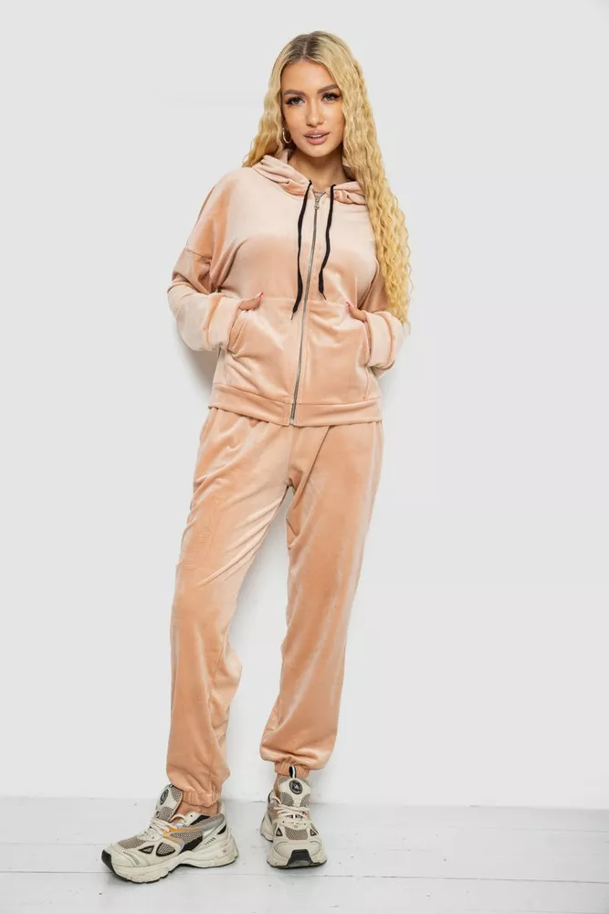 Купити Спортивний костюм жіночий велюровий  -уцінка, колір світло-бежевий, 238R107-1-U-6 - Фото №1