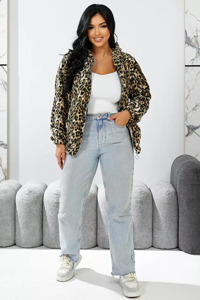 Купити Бомбер жіночий з капюшоном  -уцінка, колір леопардовий, 257R48-U-2 - Фото №6